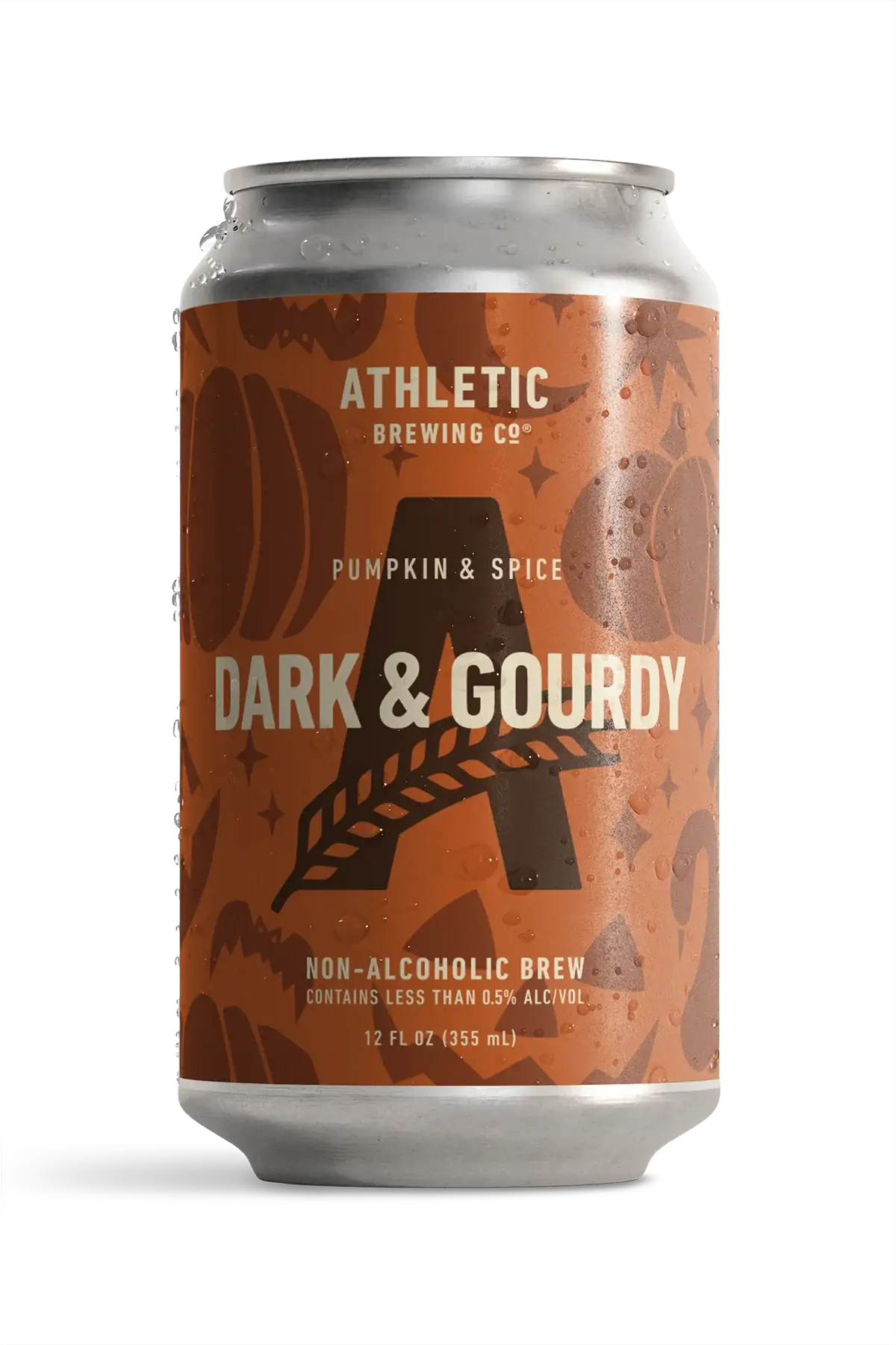 Dark & Gourdy non-alcoholic beer by Athletic Brewing Company featuring autumnal pumpkin and spice flavors in a festive seasonal brew
