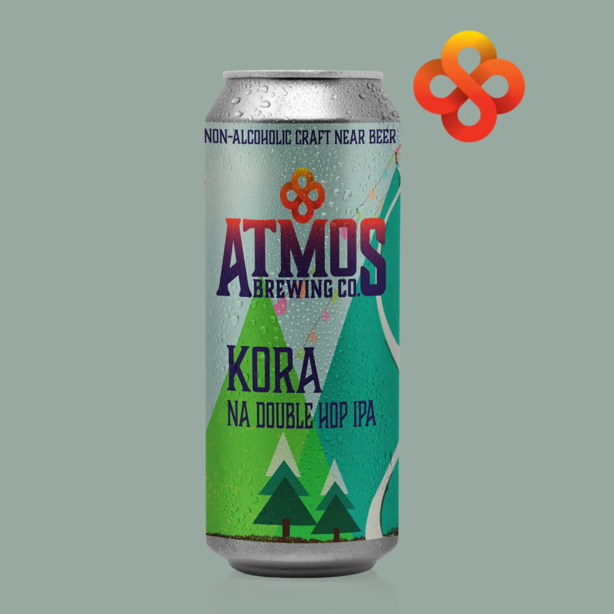 Kora Double Hop IPA non-alcoholic craft beer with fruit-forward hops and classic hazy IPA profile against plain background