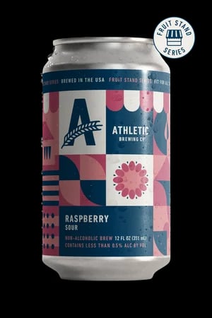 Athletic Brewing Raspberry Sour non-alcoholic beer featuring vibrant raspberry sour style with soft wheat body and refreshing tartness