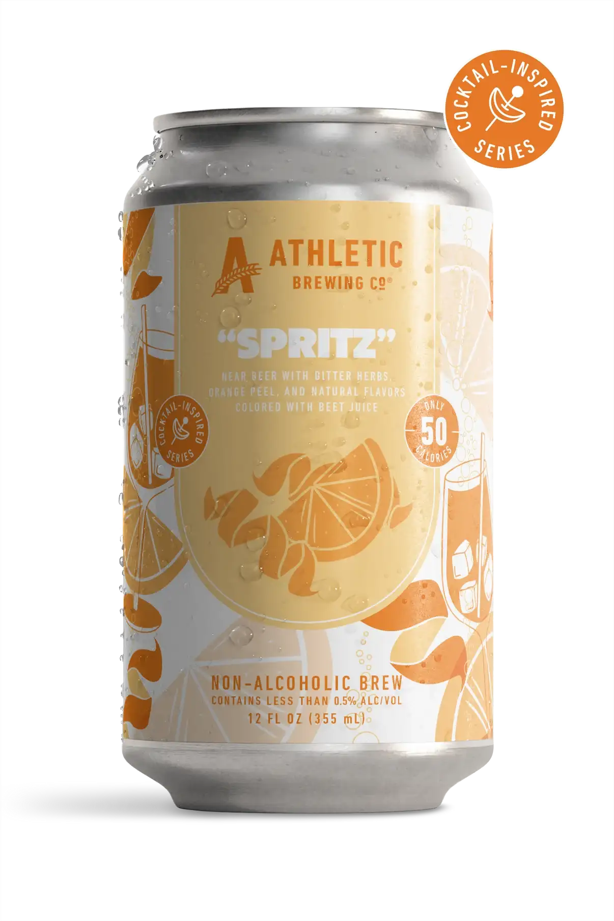 Athletic Brewing Spritz Cocktail Inspired Series zero-alcohol beer with bold citrus and herbal character, light and refreshing, ideal for a vibrant sip