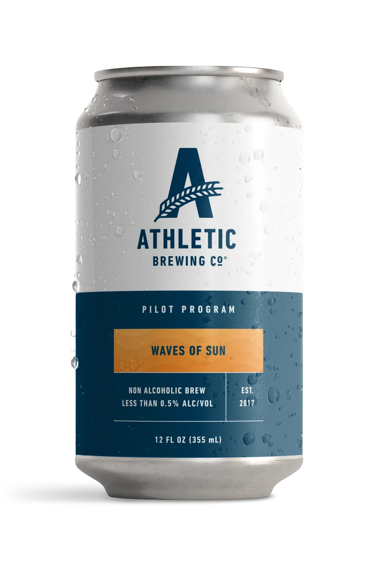 Athletic Brewing Waves of Sun alcohol-free beer, featuring a vibrant label against a plain background