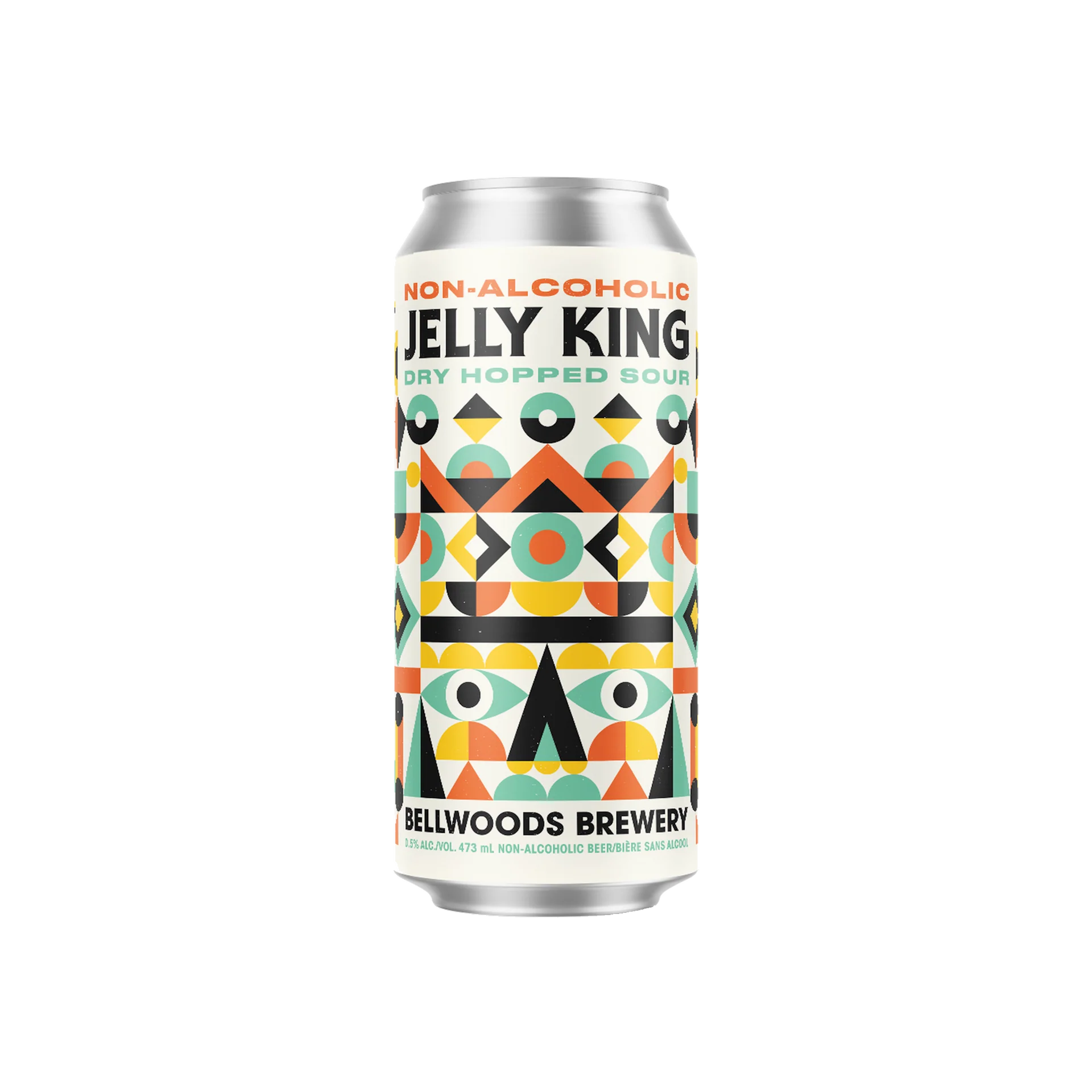 Non-Alcoholic Jelly King, a sour beer from Bellwoods Brewery, showcasing vibrant packaging.