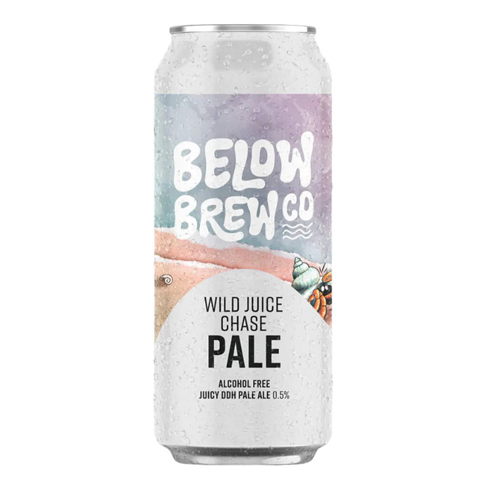 Wild Juice Chase non-alcoholic beer featuring a juicy double dry-hopped pale ale with tropical mango and passionfruit notes