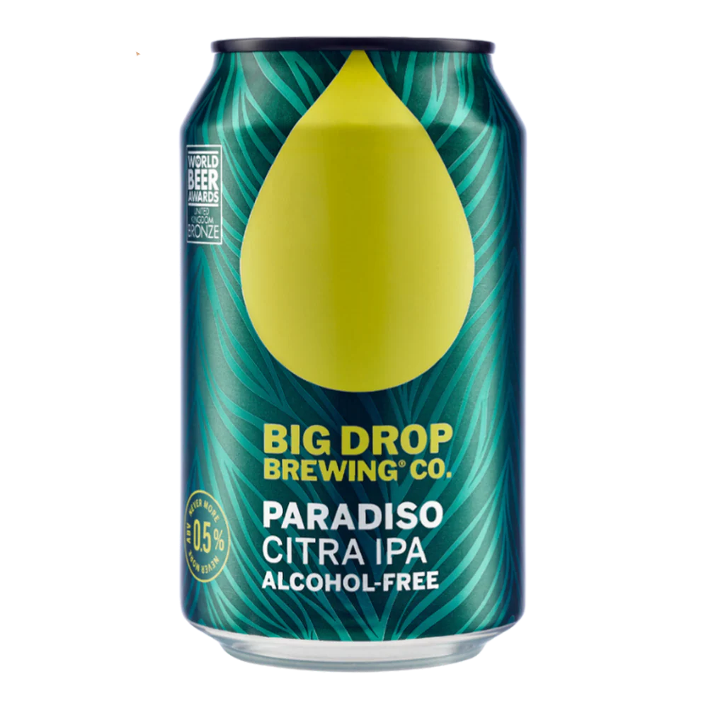 Image of Paradiso Citra Pale Ale, a sleek non-alcoholic beer with vibrant citrus flavors and gluten-free attributes.