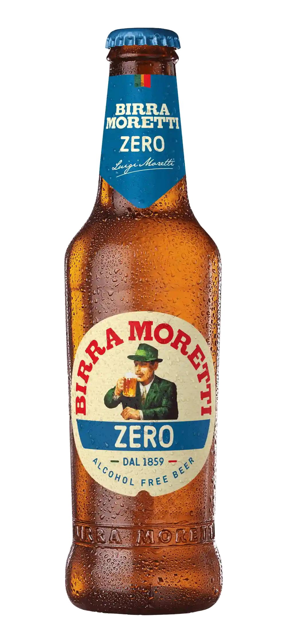 Birra Moretti Zero, an Italian non-alcoholic beer with a balanced flavor profile, featuring fresh hoppy bitterness and citrus notes.