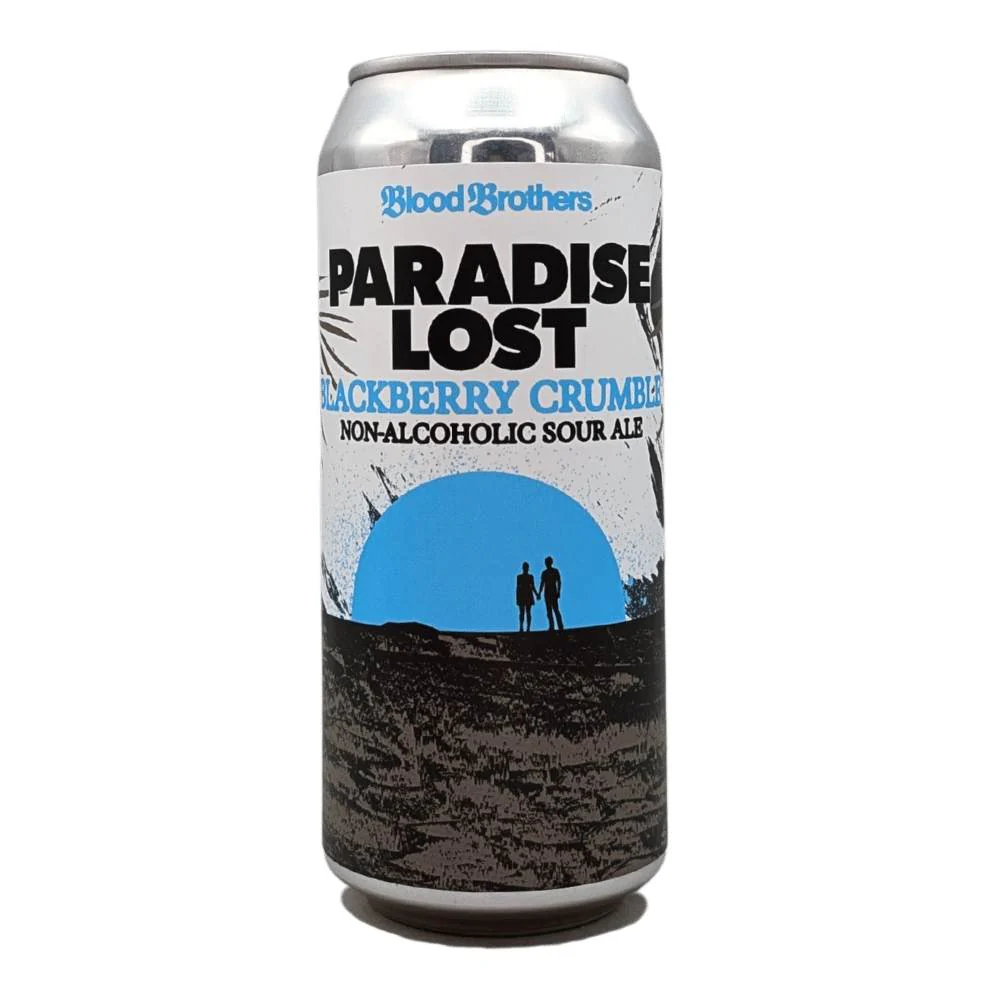 Paradise Lost Blackberry Crumble, a non-alcoholic sour ale with prominent blackberry flavors.