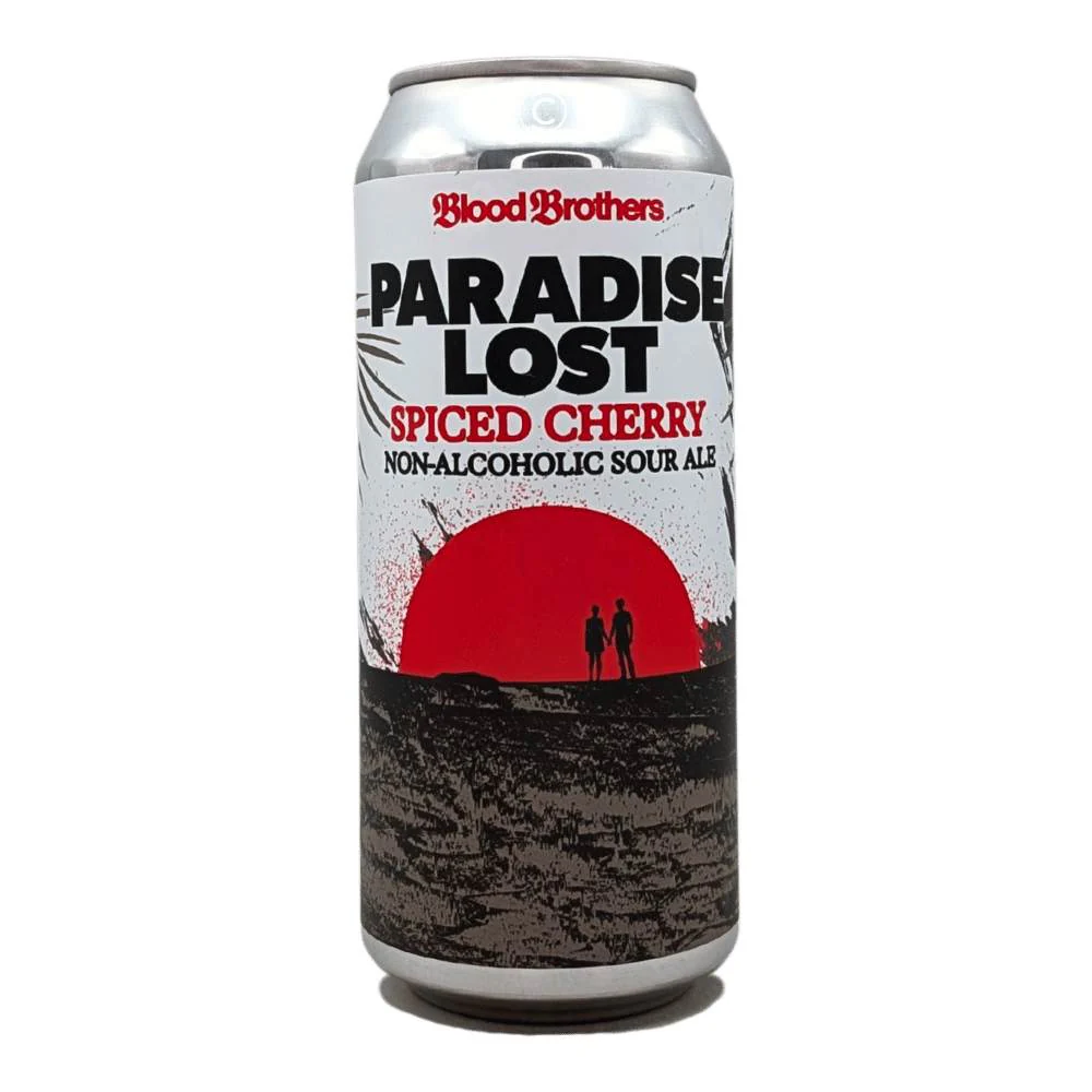 Paradise Lost Spiced Cherry non-alcoholic beer showcasing sour ale with cherry and spice flavors from Blood Brothers Brewing