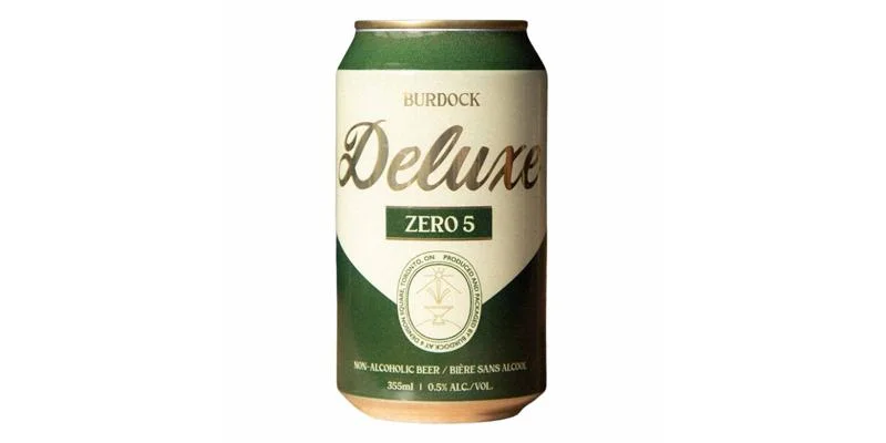 Burdock Brewery Deluxe Zero 5 non-alcoholic beer featuring smooth honey-biscuit malt character with a rich creamy texture, ideal for zero-alcohol beer lovers.