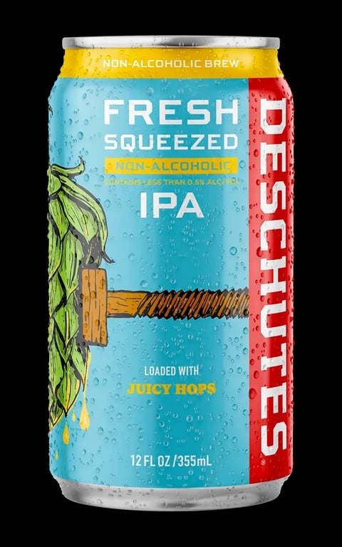 Deschutes Fresh Squeezed Non-Alcoholic IPA featuring juicy citrus and passionfruit aromas with a balanced malt backbone and zero-alcohol beer.
