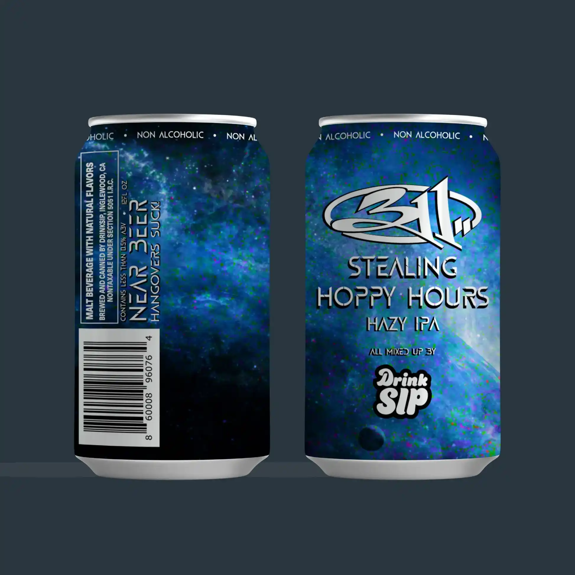 311 Hazy IPA by DrinkSip, a vibrant and aromatic non-alcoholic hoppy beer with a blend of premium hops.