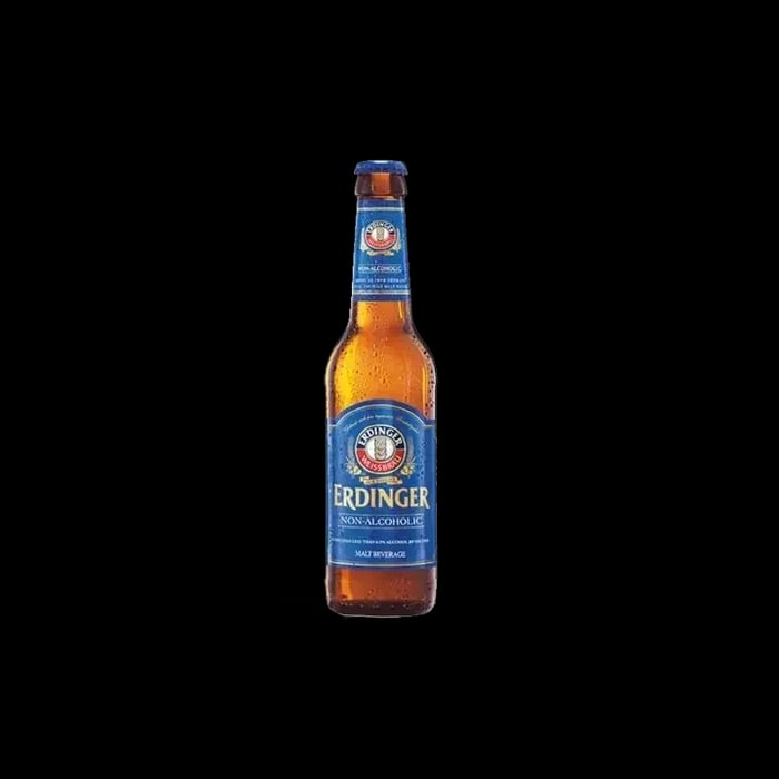 Erdinger Non-Alcoholic Wheat Beer showcasing its premium alcohol-free Bavarian Weissbier character with isotonic properties and vitamin enrichment