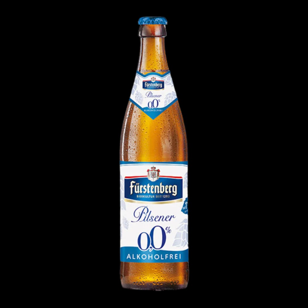 Fürstenberg Frei Alcohol Free Lager showcasing a bright golden color and classic craftsmanship in a zero-alcohol beer