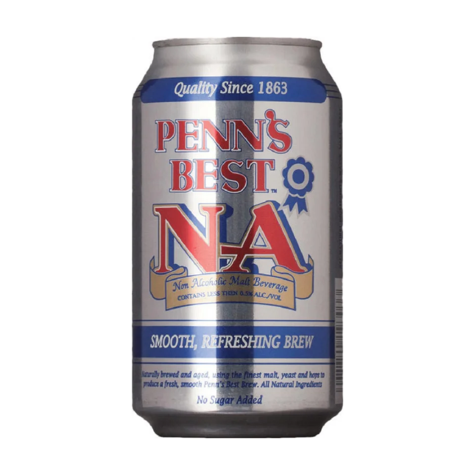 Penn's Best non-alcoholic beer by Genesee Brewing Company showcasing a smooth and refreshing zero-alcohol malt beverage with a balanced lager profile.