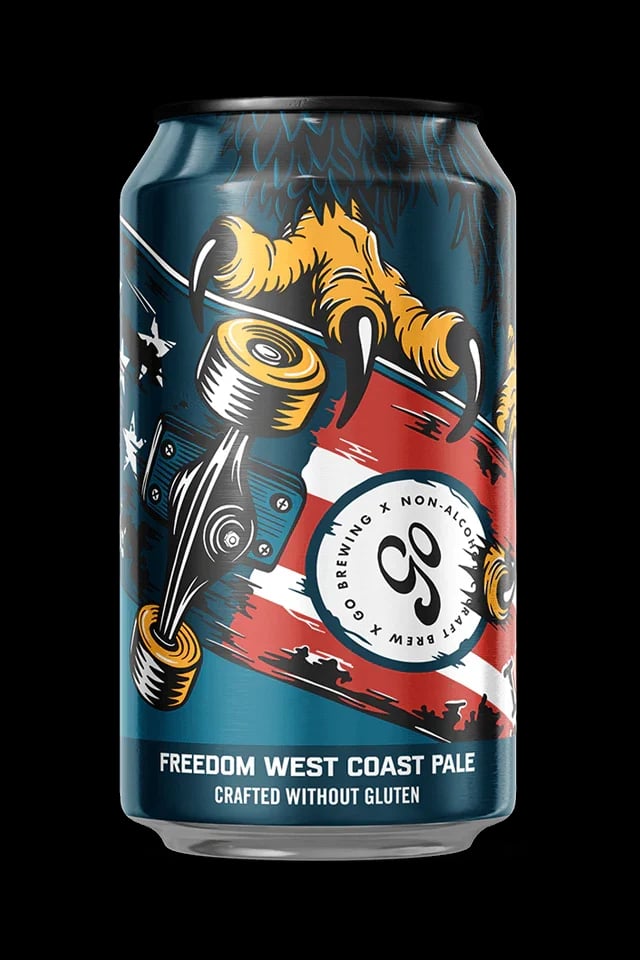 Freedom Cali Pale non-alcoholic beer featuring a gluten-free California-style pale ale with citrus, caramel, and floral hop aromas