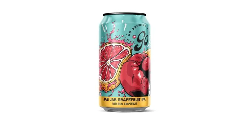 Go Brewing Jab Jab Grapefruit IPA non-alcoholic beer featuring vibrant grapefruit zest and balanced hop bitterness in a refreshing style