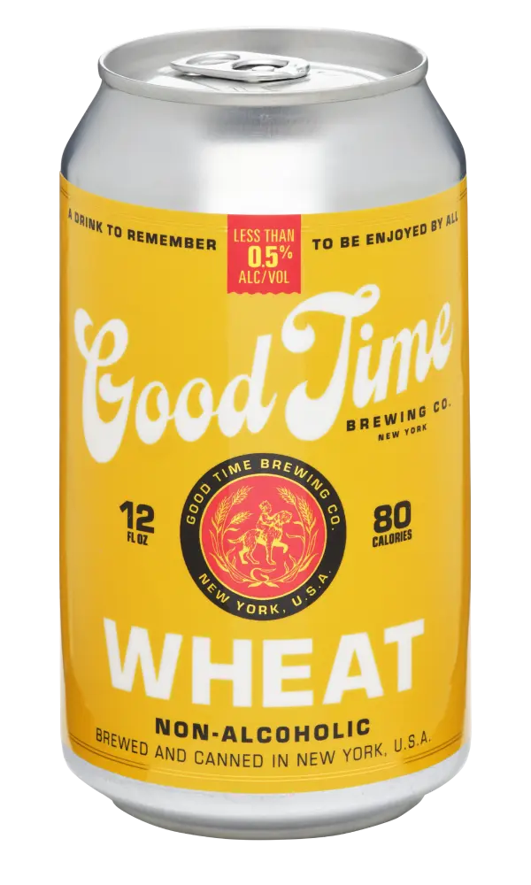 Good Time Brewing Non-Alcoholic Wheat beer featuring a Belgian-style wheat character with lively carbonation and refreshing acidity
