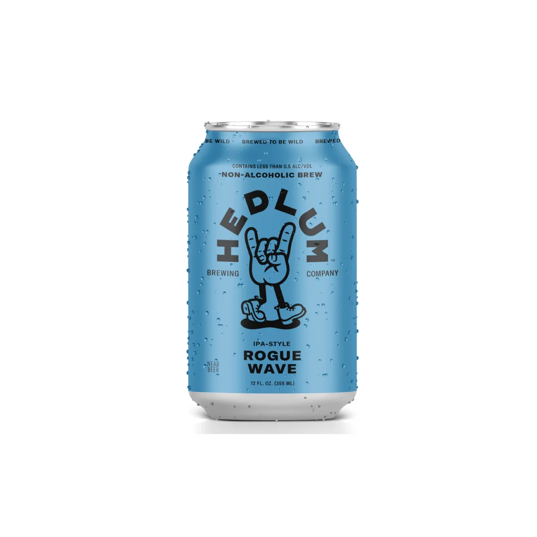 Rogue Wave IPA non-alcoholic beer featuring a crisp and clean citrusy hop profile with balanced bitterness and refreshing drinkability