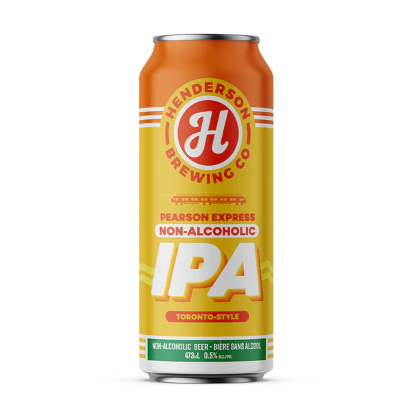 Pearson Express Non-Alcoholic IPA by Henderson Brewing featuring tropical citrus and pine flavors with a smooth, refreshing finish