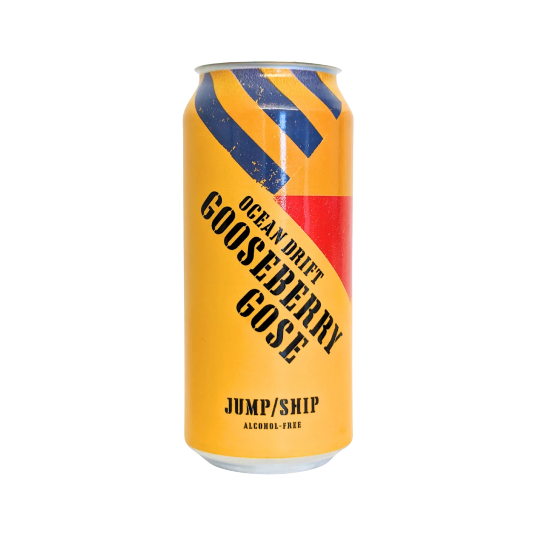 Ocean Drift Gooseberry Gose alcohol-free beer featuring tart gooseberry, coriander, and a refreshing sour profile, brewed by Jump Ship Brewing.