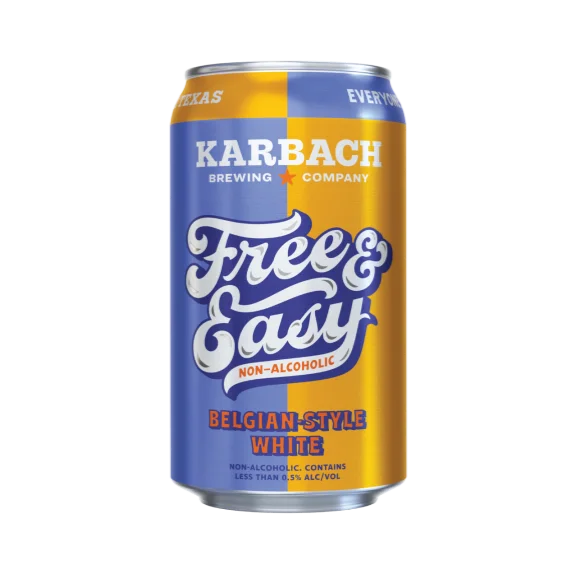 Free & Easy Belgian Style White non-alcoholic beer with bright coriander and orange peel flavor, less than 0.5 percent ABV, low-calorie refreshment