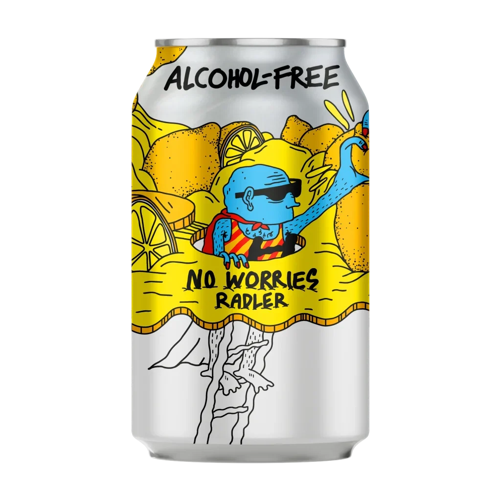 Lervig No Worries Radler non-alcoholic beer featuring refreshing citrus and lemonade flavors with 0.5 percent alcohol by volume