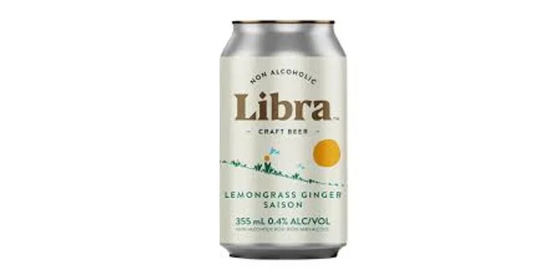 Libra Lemongrass Ginger Saison non-alcoholic beer with vibrant lemongrass and spicy ginger flavors, crafted by Upstreet Craft Brewing