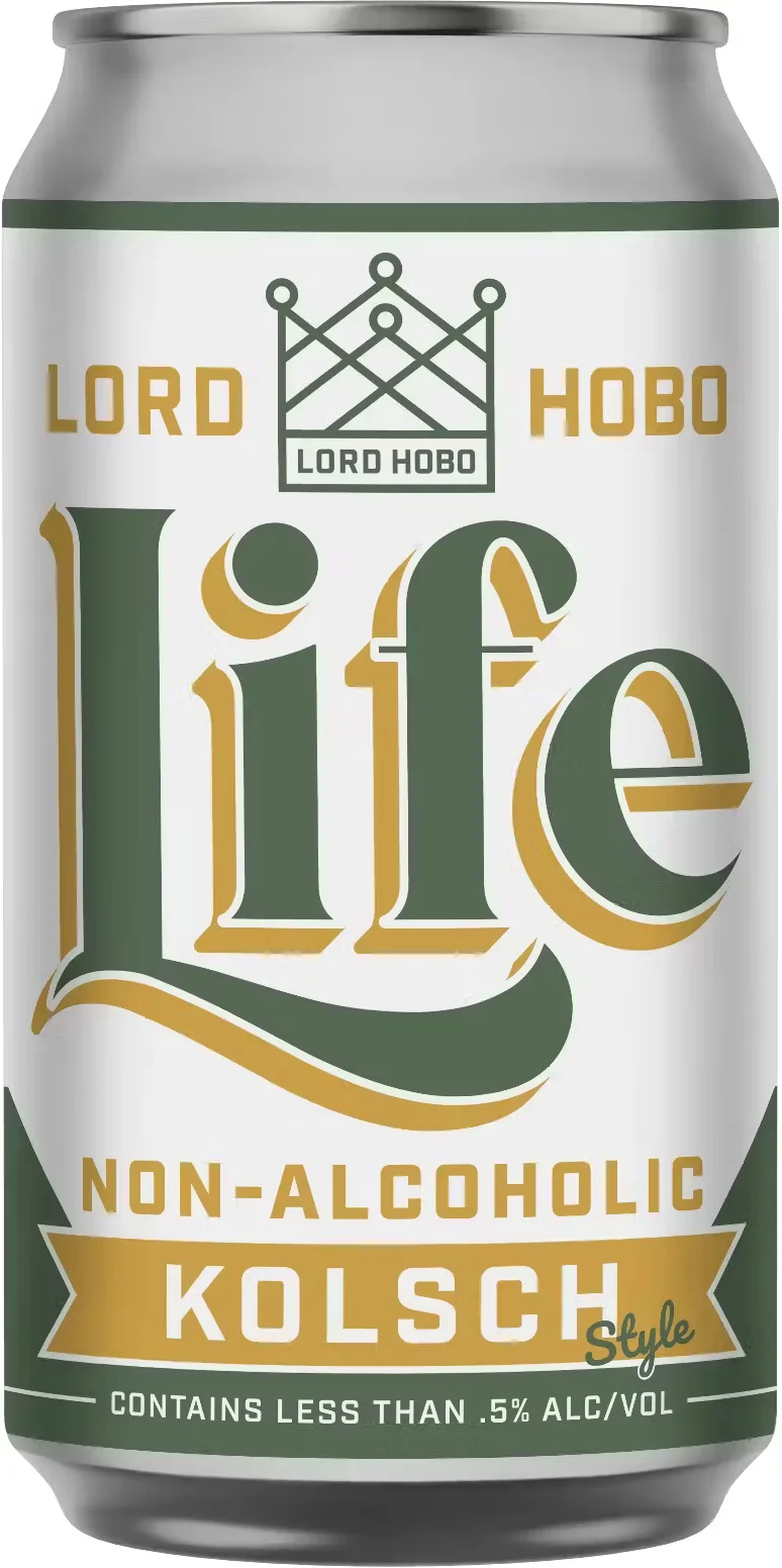 Lord Hobo Life Kolsch non-alcoholic beer featuring bright hazy appearance and tropical fruit with citrus aroma