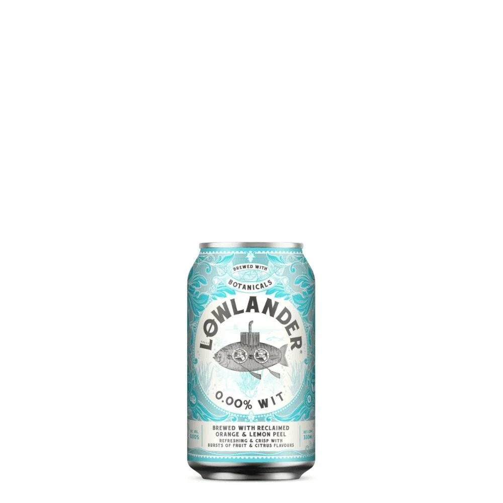 Refreshing Lowlander 0.0% Wit non-alcoholic beer highlighting citrus and botanical brewing from the Netherlands