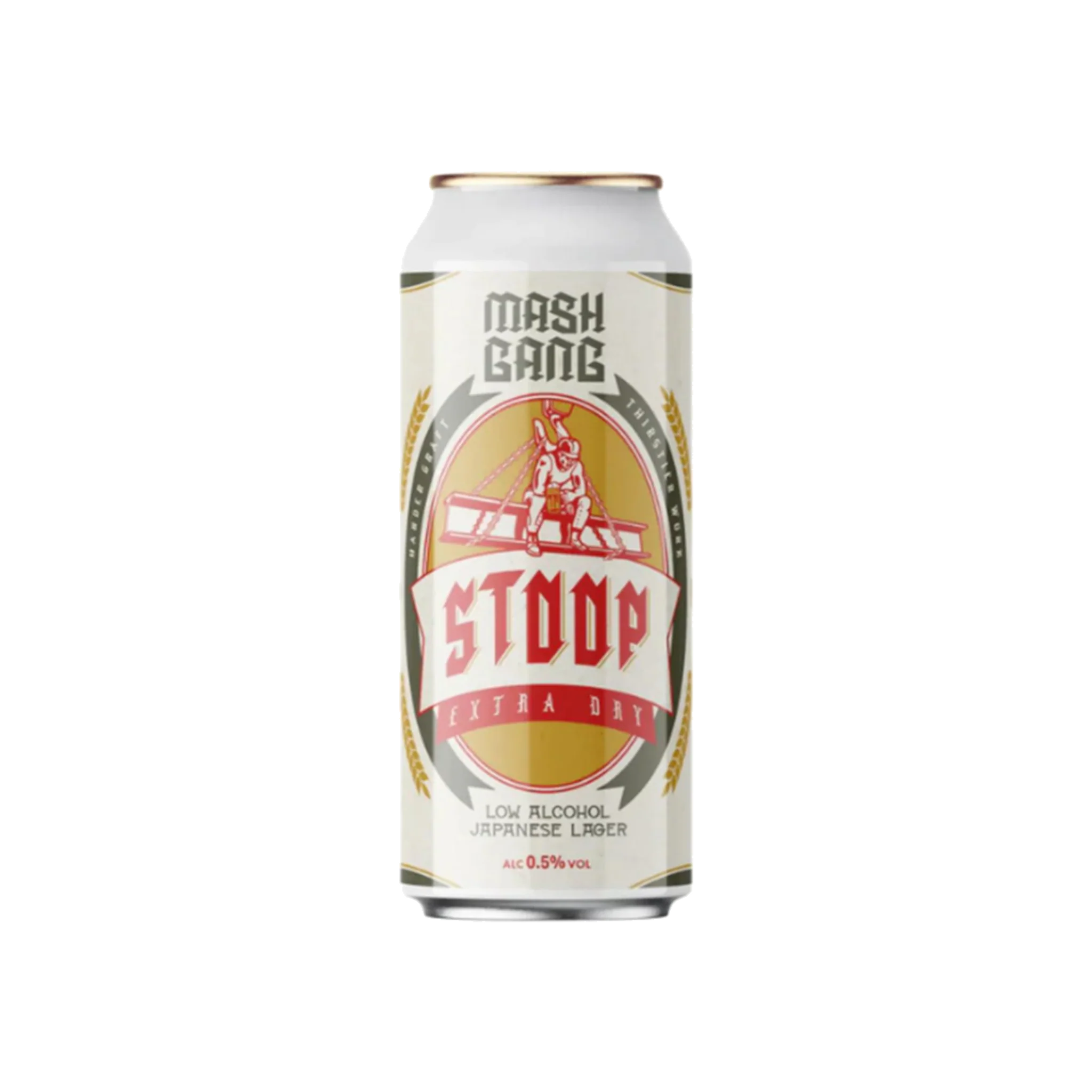 Mash Gang Stoop Extra Dry Japanese Lager showcasing a crisp and refreshing zero-alcohol beer with unique chili and Szechuan pepper notes