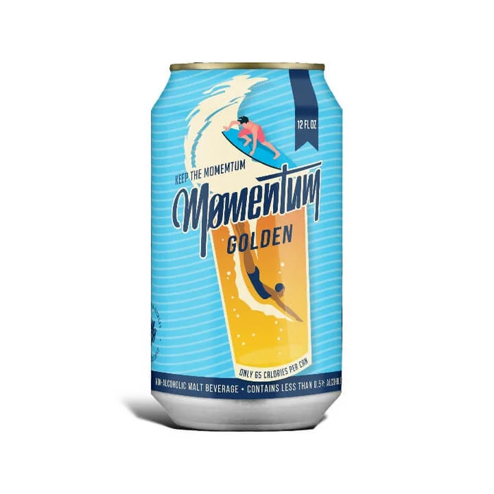 Momentum Brewery Golden non-alcoholic beer featuring a bright hoppy aroma and crisp smooth finish ideal for health-conscious consumers