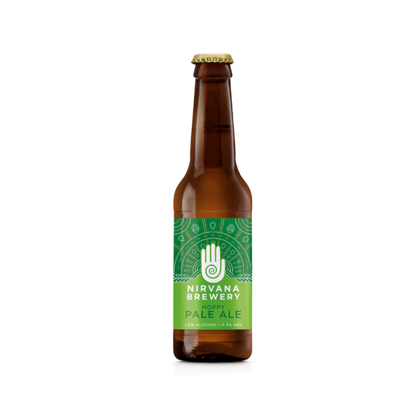 Nirvana Brewery Hoppy Pale Ale alcohol-free beer featuring a pale golden color with citrus and herbal hop aromas and dry bitter finish