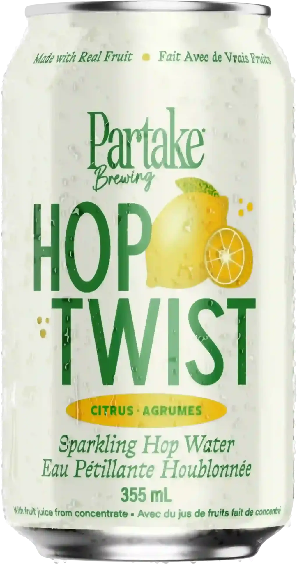 Partake Brewing Hop Twist non-alcoholic sparkling hop water with vibrant citrus and tropical hop flavors, infused with real lemon juice