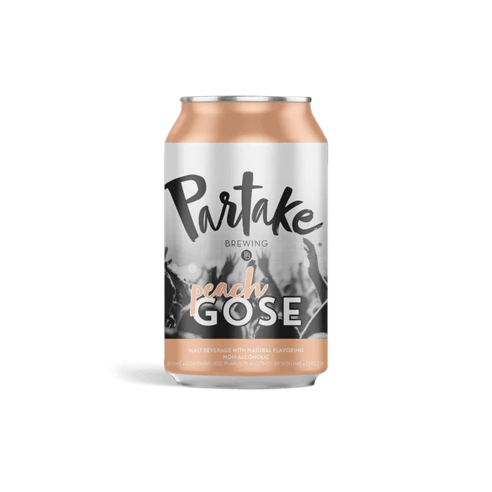 Image of Partake Brewing Peach Gose non-alcoholic beer featuring tart peach, coriander, and sea salt flavor with a crisp, refreshing profile.