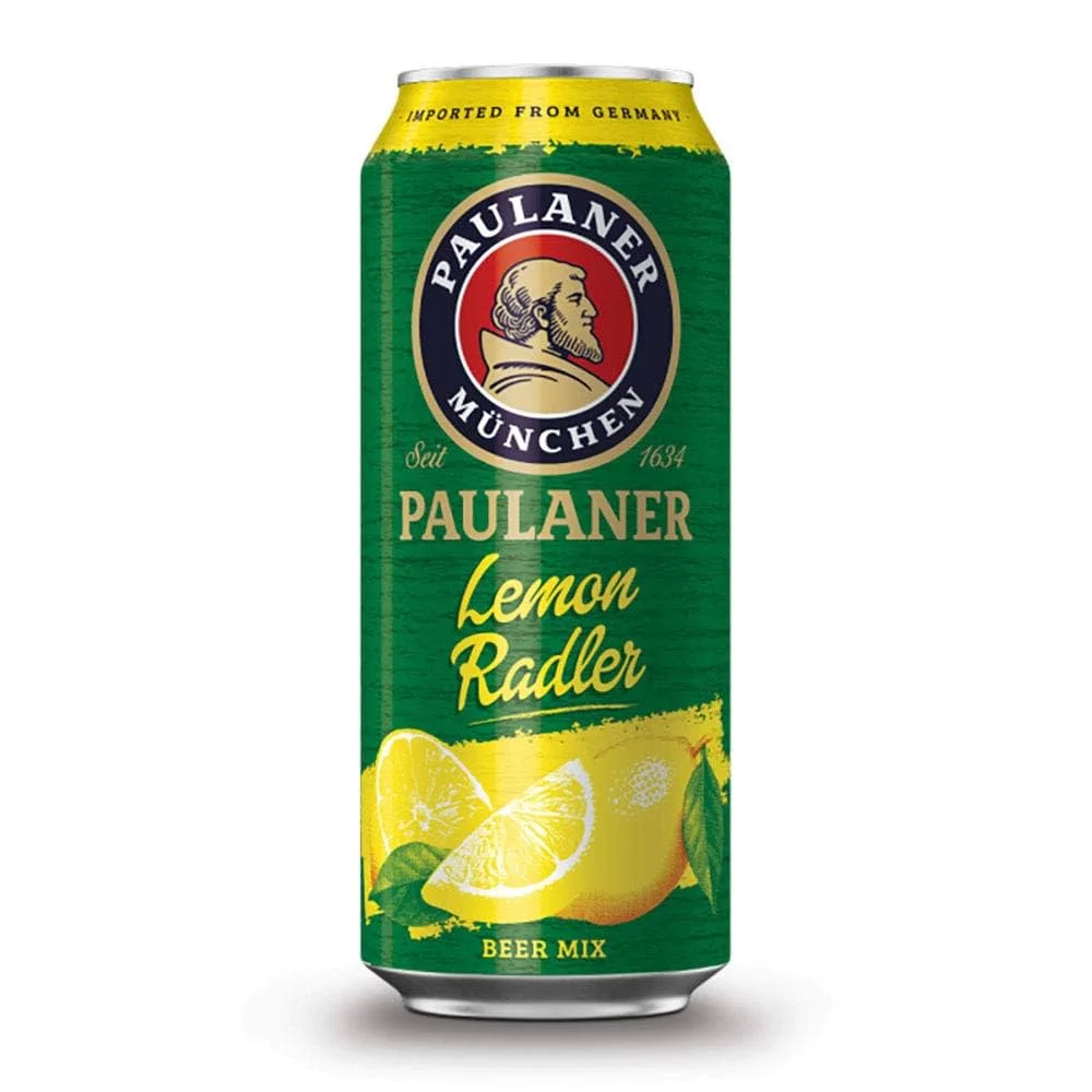 Paulaner Weizen-Radler Non-Alcoholic lemon radler with natural citrus notes of lime, orange and lemon in a refreshing zero-alcohol beer