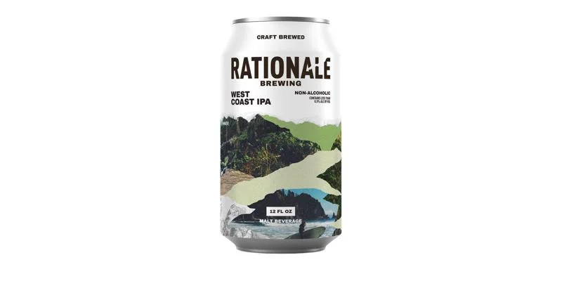 Original Rationale West Coast IPA non-alcoholic beer showcasing bold hop character and refreshing pine and citrus aroma against plain background