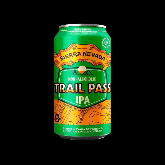 Sierra Nevada Trail Pass IPA non-alcoholic beer featuring vibrant citrus and pine hop aromas with a smooth malt balance