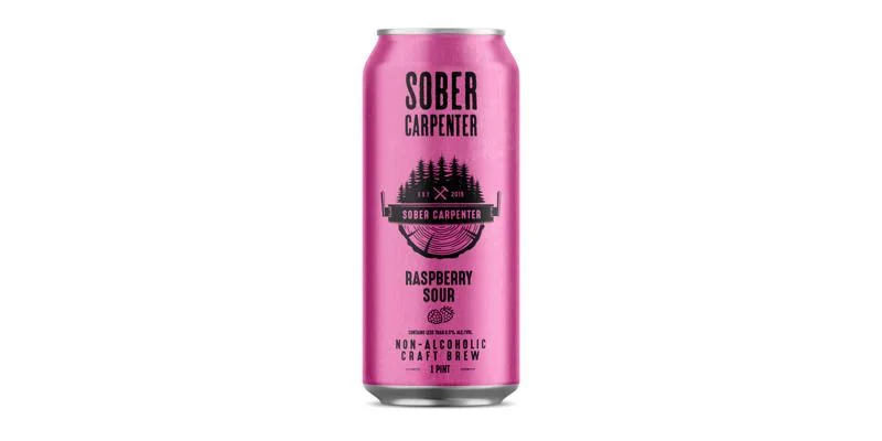 Vibrant Sober Carpenter Raspberry Sour non-alcoholic beer featuring fresh raspberry purée and a bright, effervescent fruity flavor