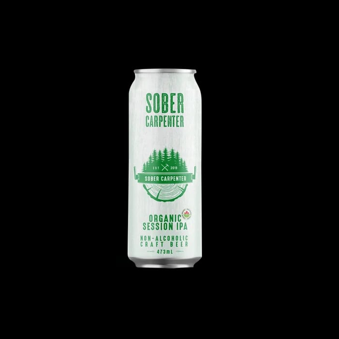 Sober Carpenter Organic Session IPA non-alcoholic beer featuring bright tropical hop aromas and a balanced moderately bitter finish