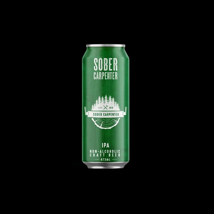 Image of Sober Carpenter West Coast IPA non-alcoholic beer showcasing its floral and citrus notes with a crisp finish against a plain background