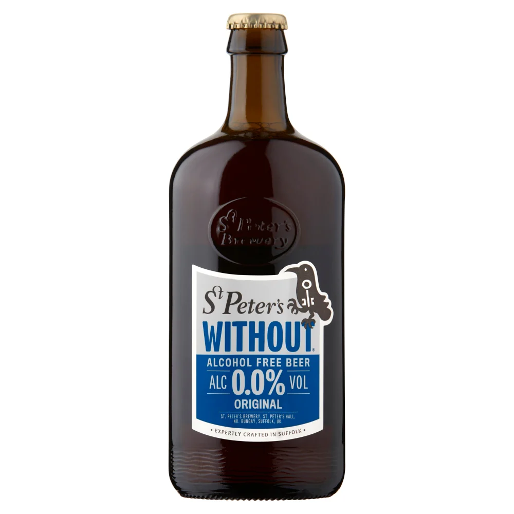St. Peters Without Original non-alcoholic beer showcasing a traditional British ale with rich malt and balanced hops flavor