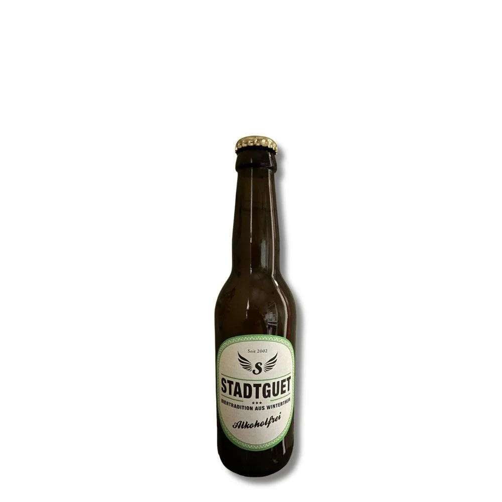 Refreshing Stadtguet Alkoholfrei non-alcoholic beer featuring a light, unfiltered blonde lager with delicate hop bitterness and crafted with care