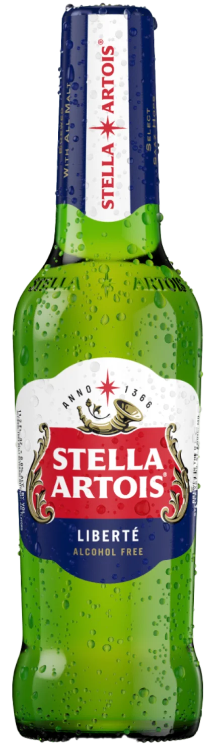 Stella Artois Liberte non-alcoholic beer featuring a crisp, floral, and hoppy pilsner taste without alcohol