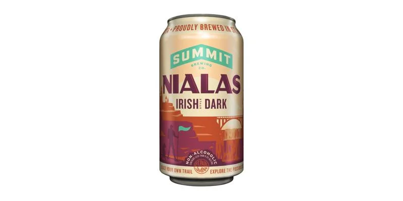 Summit Nialas Irish-Style Dark non-alcoholic beer showcasing bold espresso, chocolate, caramel and subtle spicy hop notes in a robust dark brew.