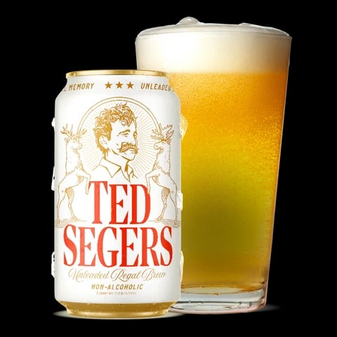 Ted Segers Unleaded Regal Brew non-alcoholic beer showcasing a light, crisp pilsner flavor with a clean finish for serious drinkers.