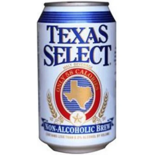Texas Select non-alcoholic beer with golden color and complex rich aromas delivering a crisp and flavorful alcohol-free lager experience.