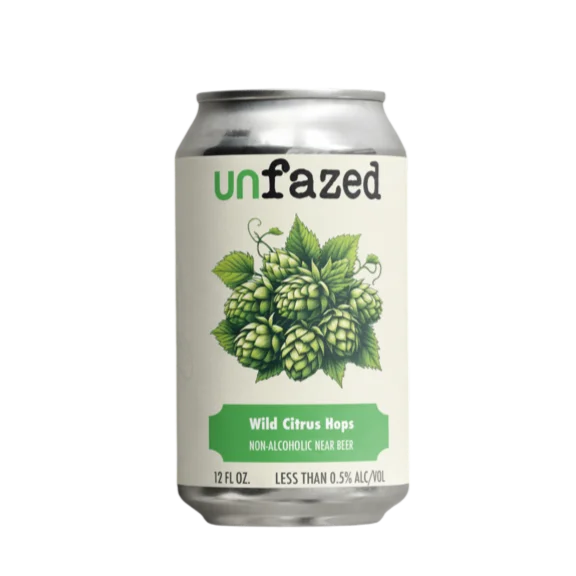 Unfazed Wild Citrus Hops non-alcoholic beer featuring bright citrus and aromatic hops for a crisp flavorful experience