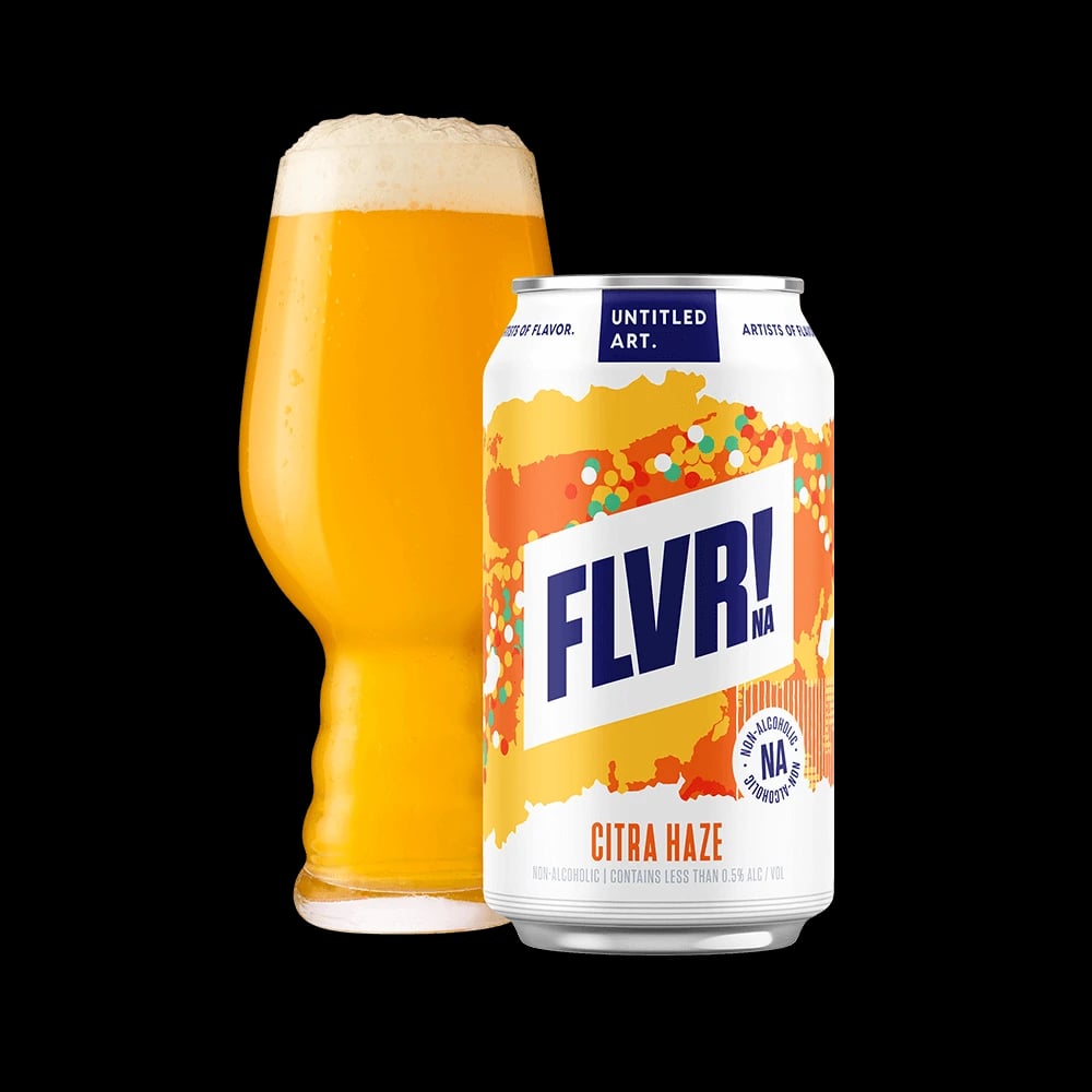Untitled Art FLVR! Citra Haze non-alcoholic beer showcasing bright citrus and tropical hop character with smooth bitterness and low calories