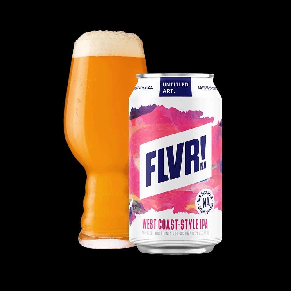 Untitled Art FLVR NA West Coast IPA, a refreshing non-alcoholic beer with citrus and pine flavors