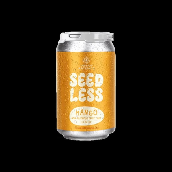 Urban Artifact Seedless Mango non-alcoholic fruit tart beer with juicy mango flavor and a smooth citrusy finish