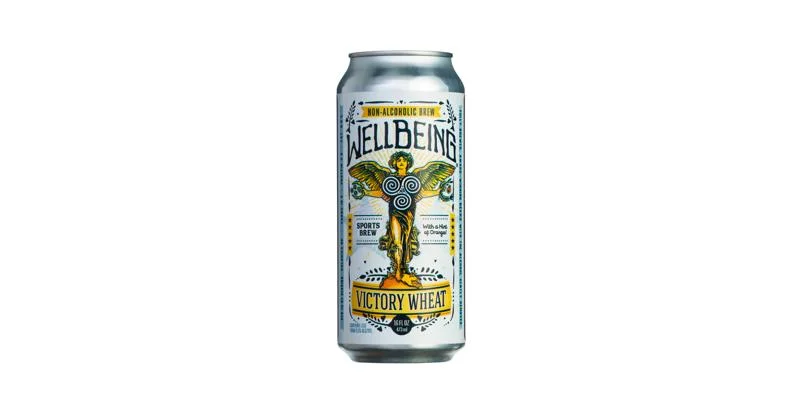 Victory Wheat by WellBeing Brewing is an alcohol-free wheat beer with natural electrolytes and a refreshing hint of orange zest